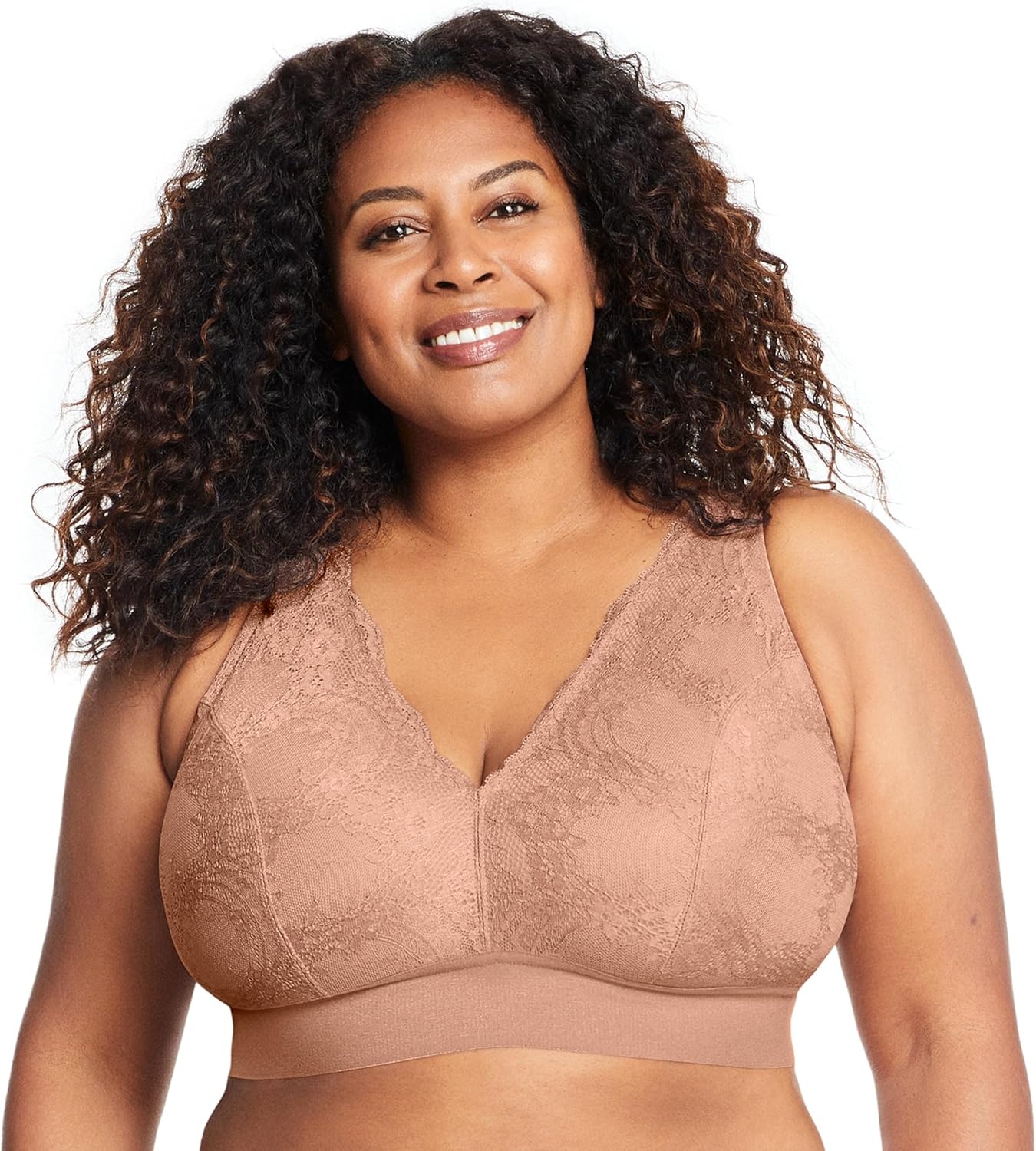 image:imageGlamorise Womens Lace Plunge Bralette Wirefree 7013Cappuccino