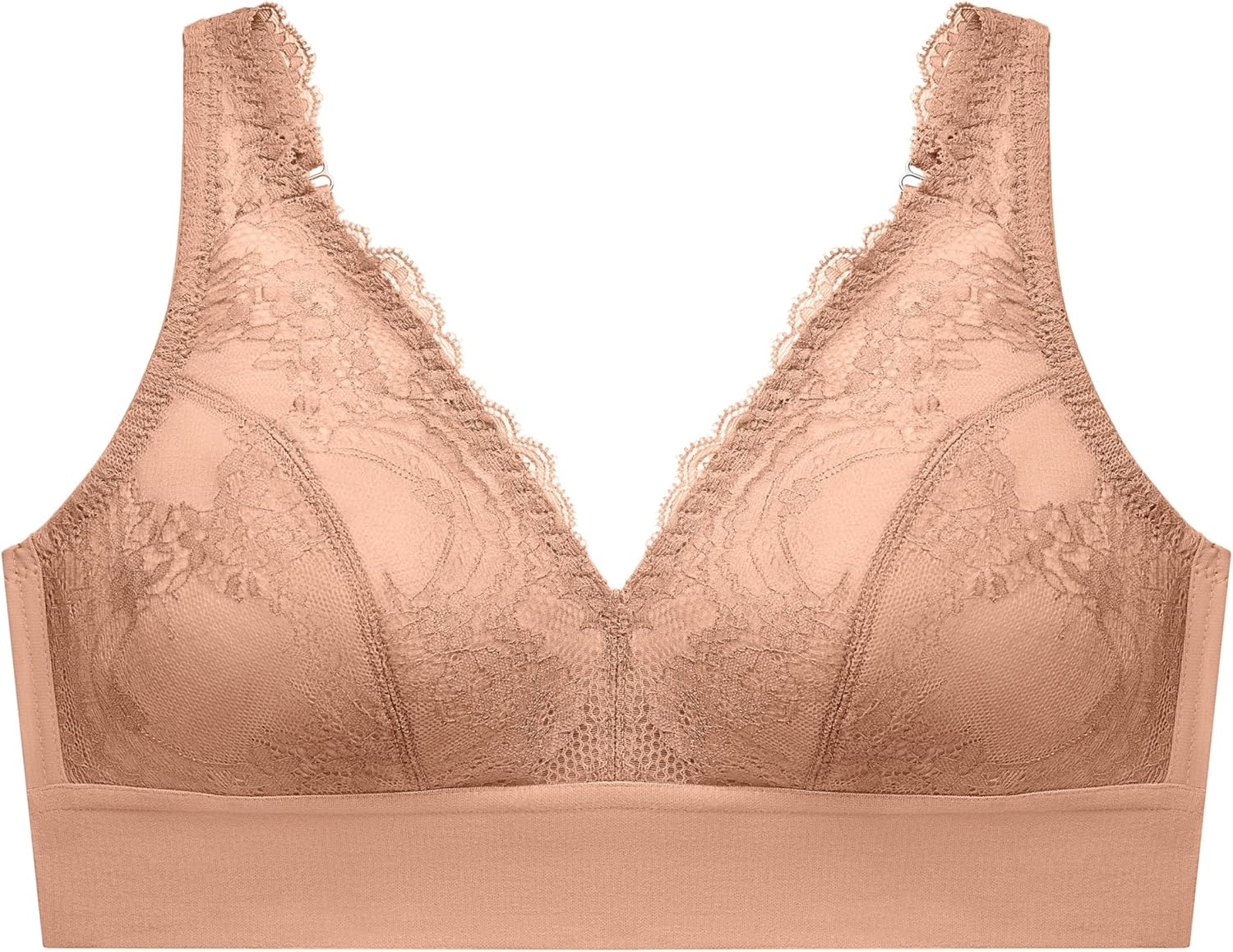 image:imageGlamorise Womens Lace Plunge Bralette Wirefree 7013Cappuccino