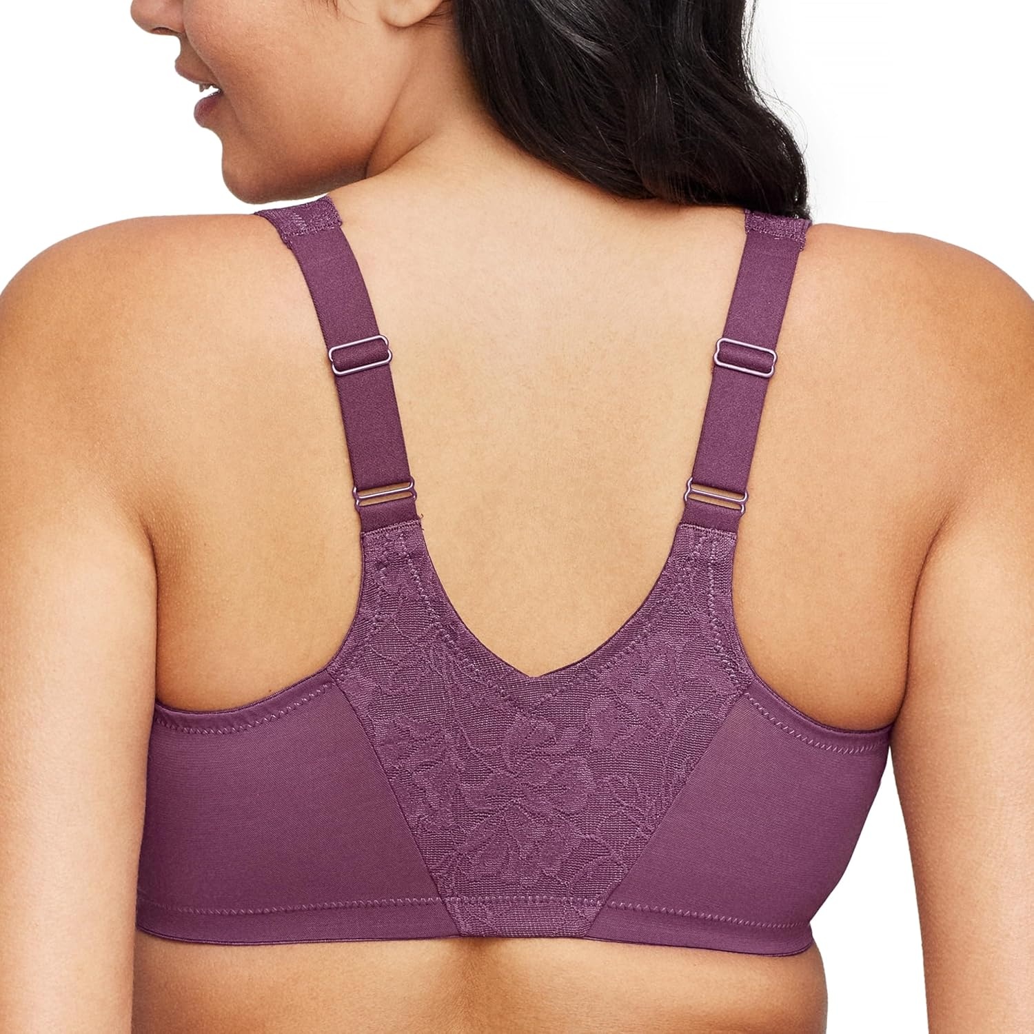 image:imageGlamorise Womens Lacey TBack Wonderwire Bra Underwire 9246Black Plum
