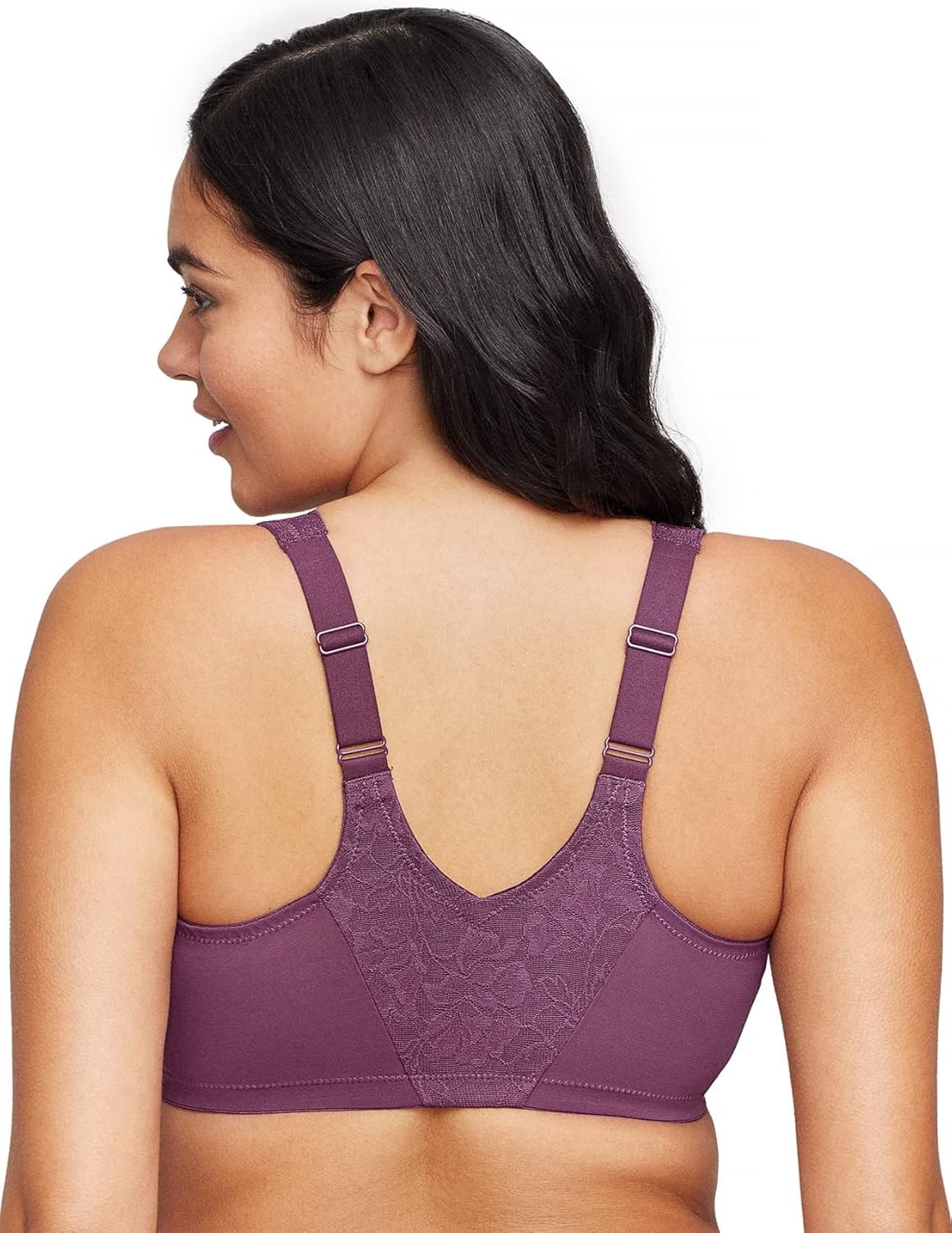 image:imageGlamorise Womens Lacey TBack Wonderwire Bra Underwire 9246Black Plum