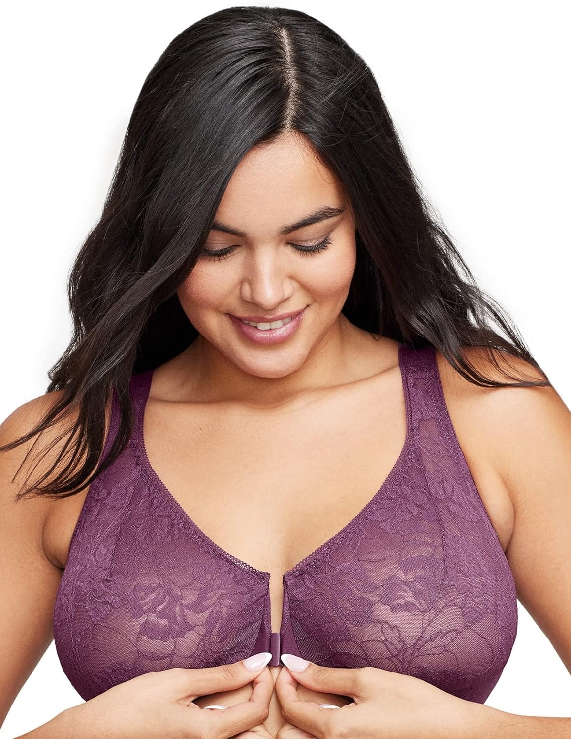 image:imageGlamorise Womens Lacey TBack Wonderwire Bra Underwire 9246Black Plum