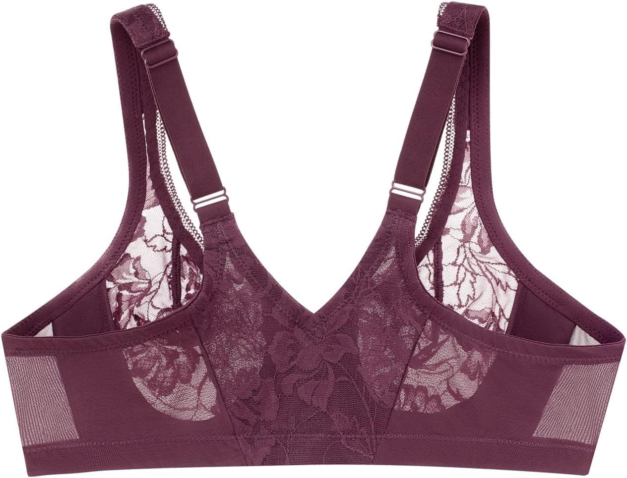 image:imageGlamorise Womens Lacey TBack Wonderwire Bra Underwire 9246Black Plum