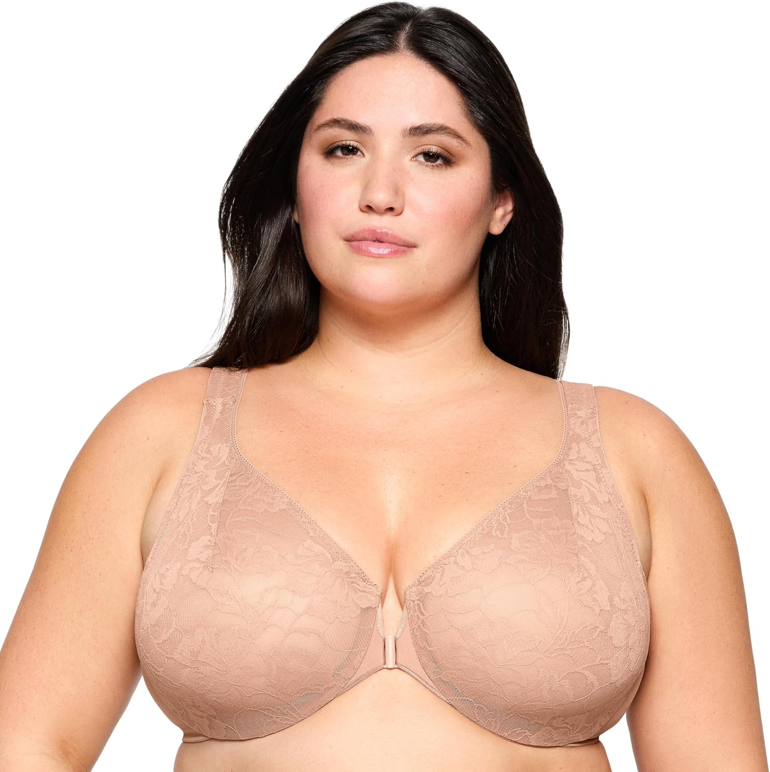 image:imageGlamorise Womens Lacey TBack Wonderwire Bra Underwire 9246Cappuccino