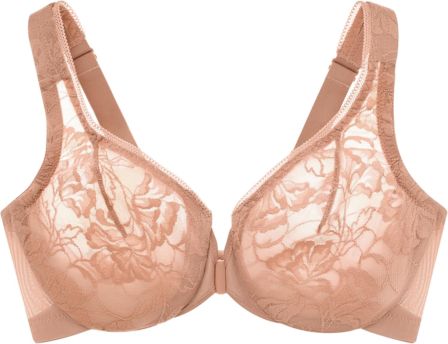 image:imageGlamorise Womens Lacey TBack Wonderwire Bra Underwire 9246Cappuccino