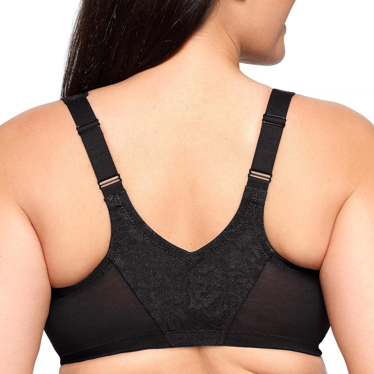 image:imageGlamorise Womens Lacey TBack Wonderwire Bra Underwire 9246Solid Black