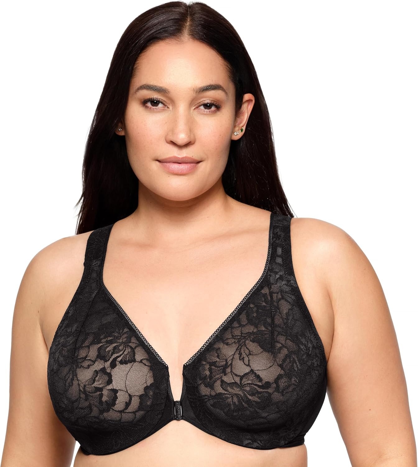 image:imageGlamorise Womens Lacey TBack Wonderwire Bra Underwire 9246Solid Black
