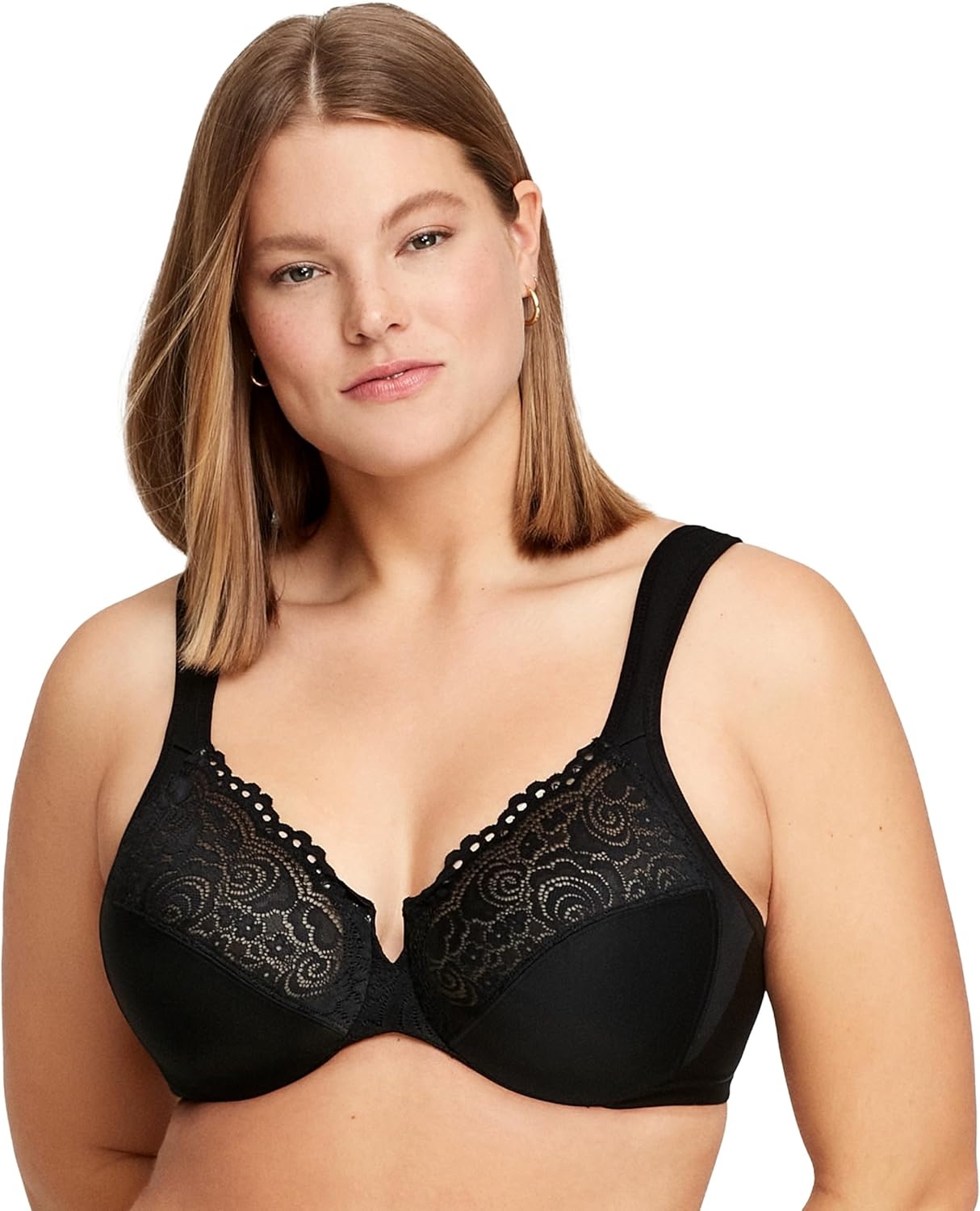 image:imageGlamorise Womens Low Cut Wonderwire Lace Bra Underwire 1240Black