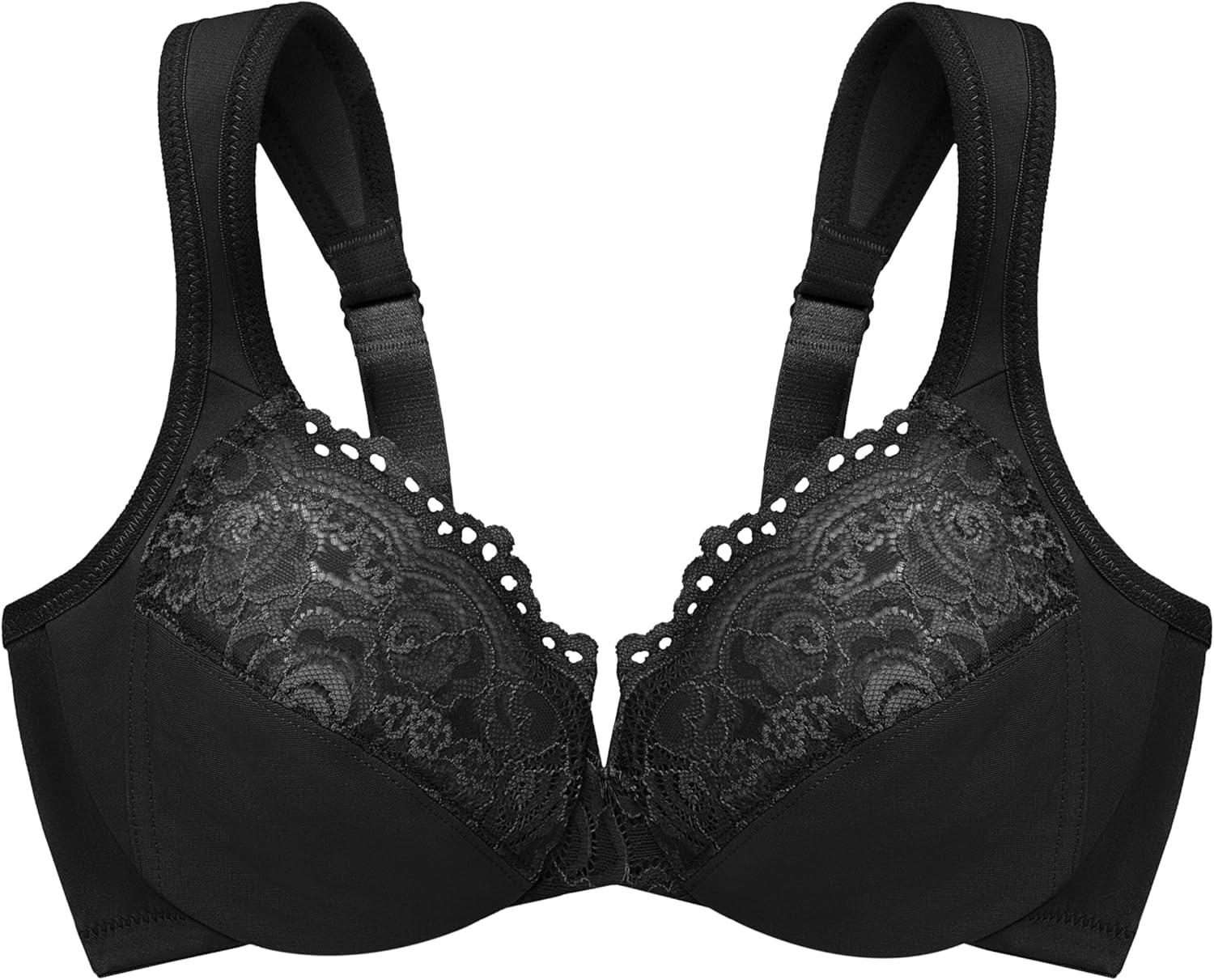 image:imageGlamorise Womens Low Cut Wonderwire Lace Bra Underwire 1240Black