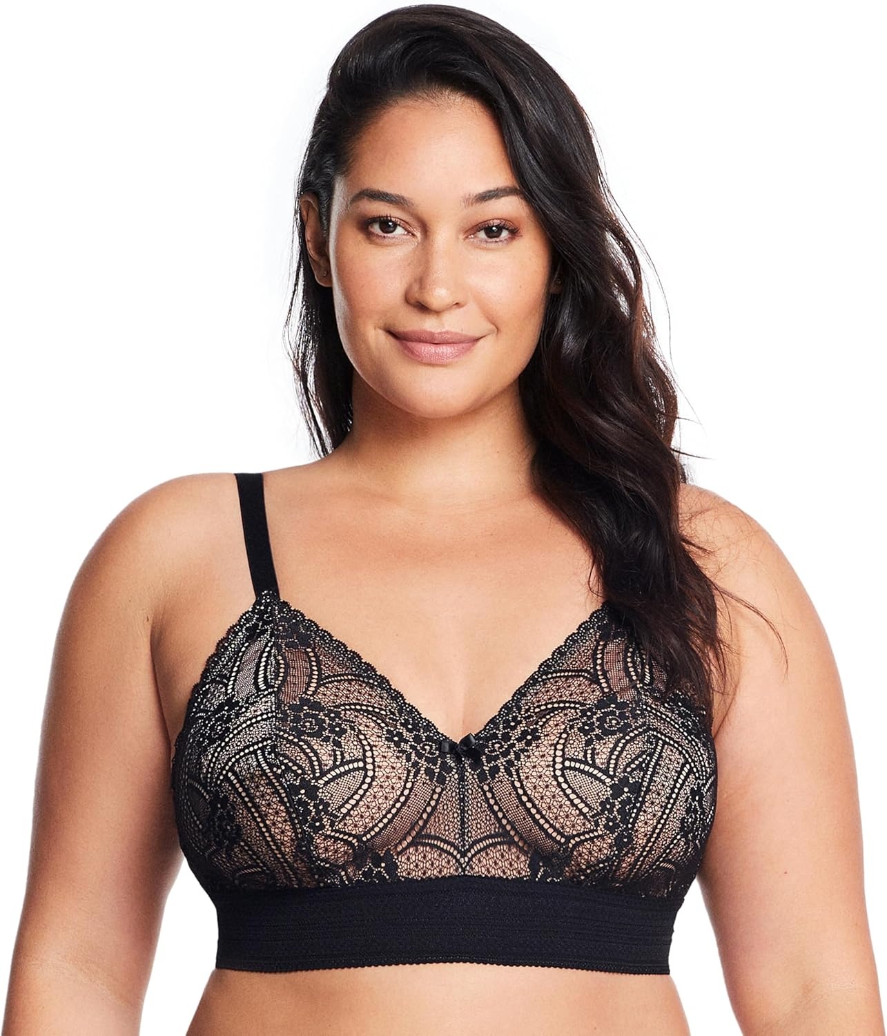 image:imageGlamorise Womens Luxe Lace Bralette Wirefree 7012Black