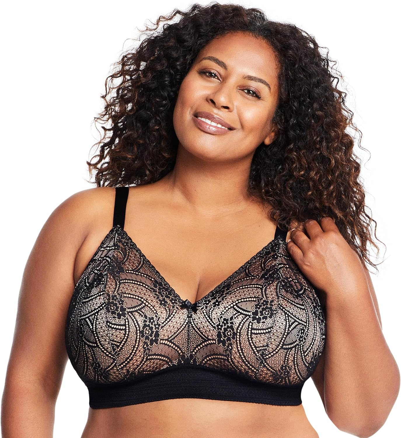 image:imageGlamorise Womens Luxe Lace Bralette Wirefree 7012Black
