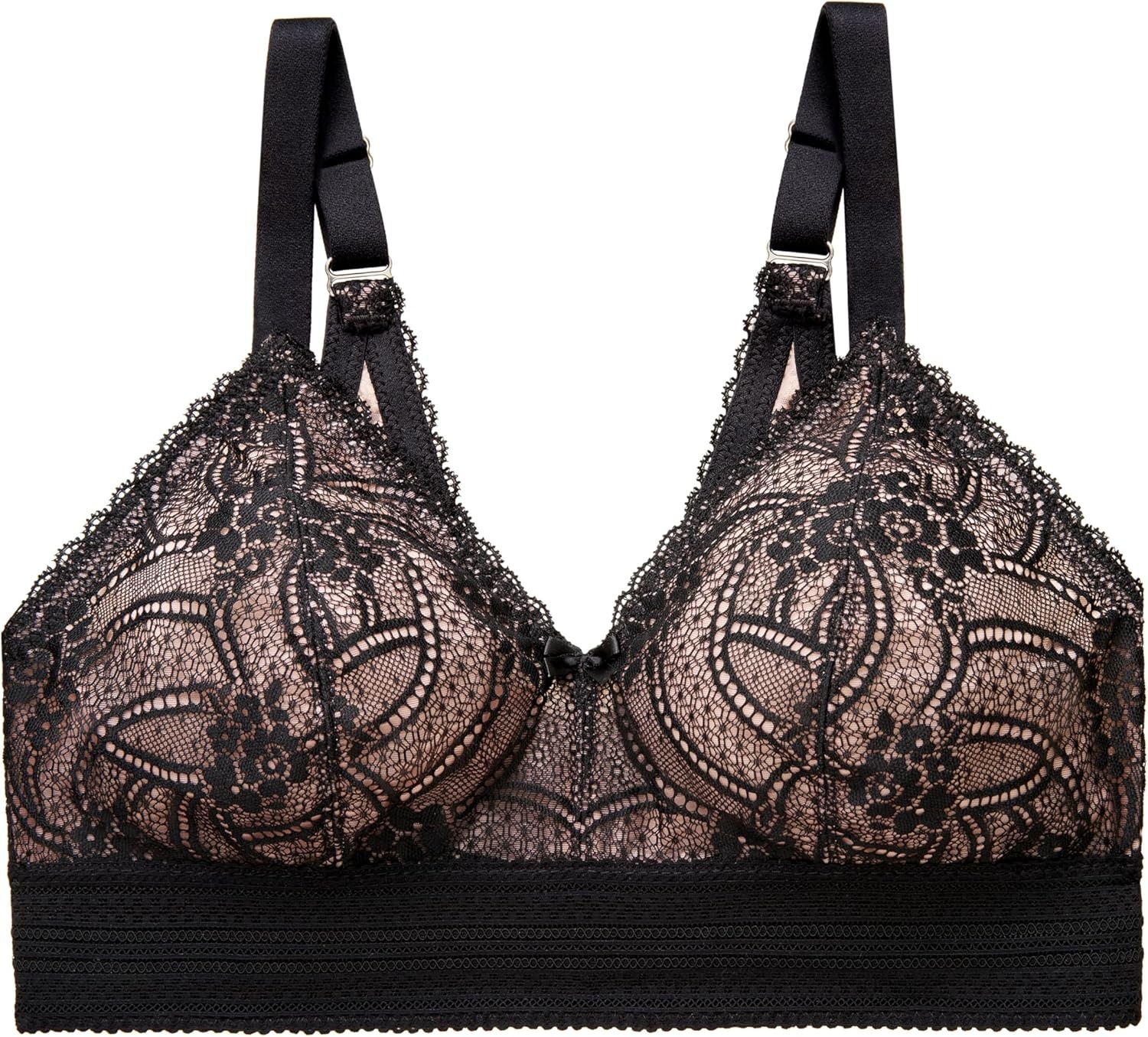 image:imageGlamorise Womens Luxe Lace Bralette Wirefree 7012Black