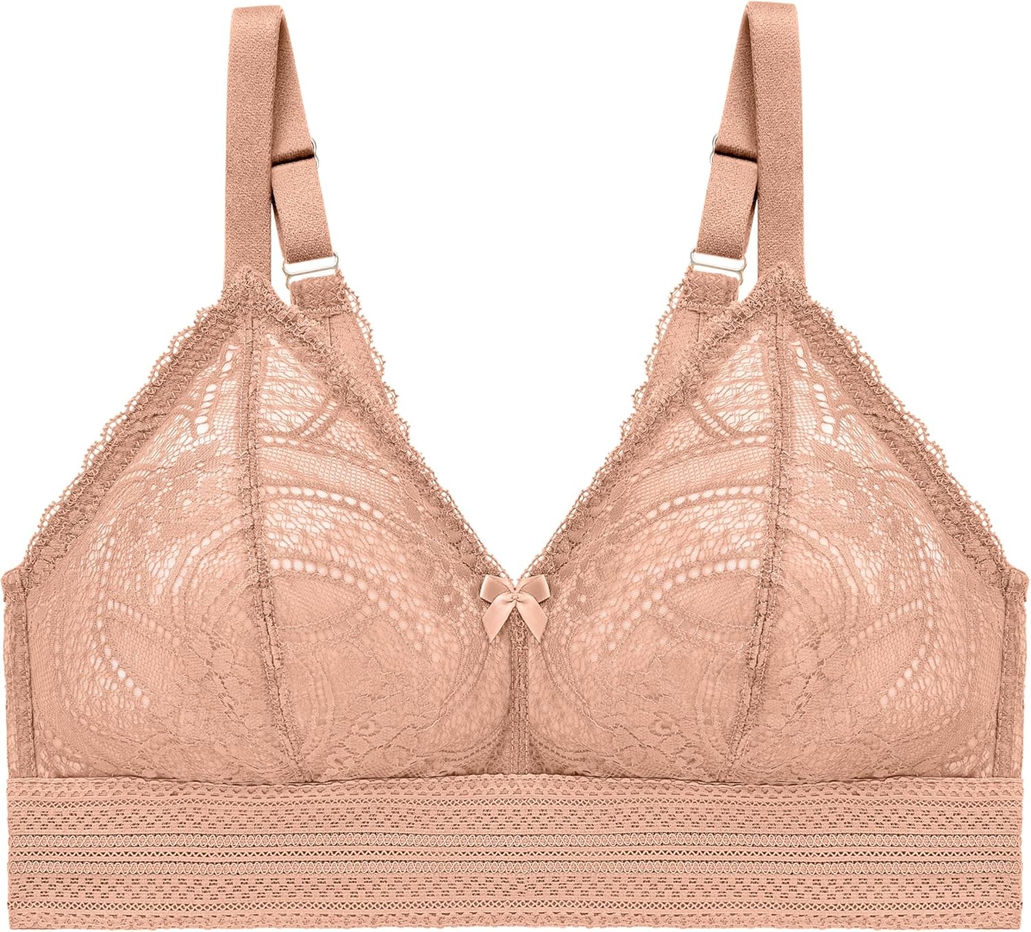image:imageGlamorise Womens Luxe Lace Bralette Wirefree 7012Cappuccino