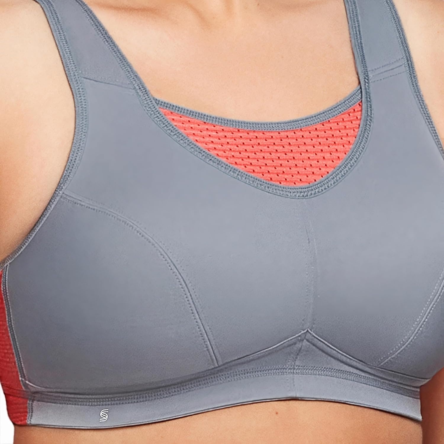 image:imageGlamorise Womens NoBounce Camisole Sports Bra Wirefree 1067GrayCoral