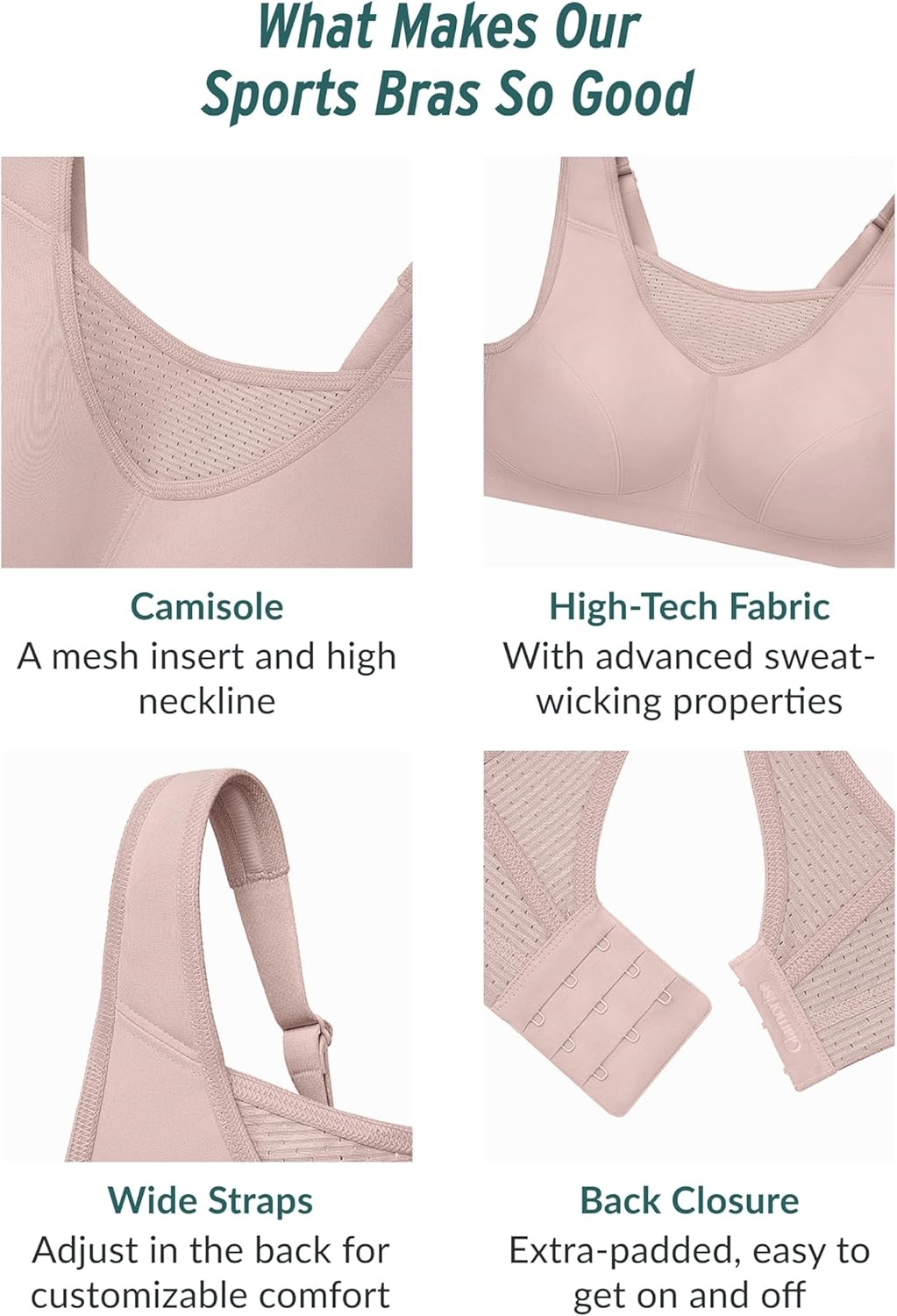 image:imageGlamorise Womens NoBounce Camisole Sports Bra Wirefree 1067WhiteGray