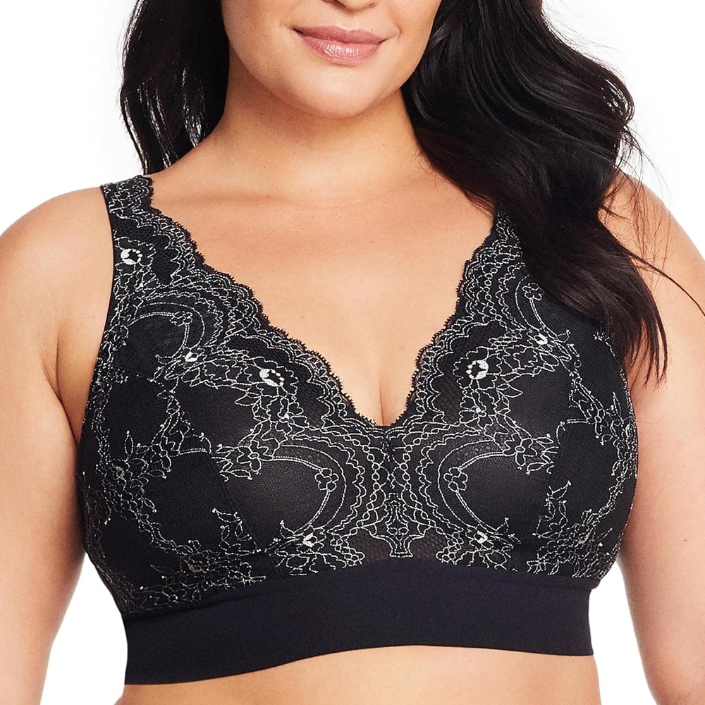 image:imageGlamorise Womens Lace Plunge Bralette Wirefree 7013Black