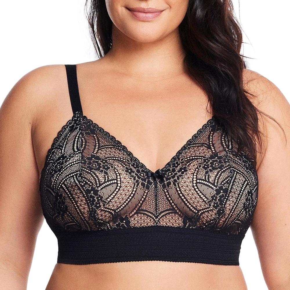 image:imageGlamorise Womens Luxe Lace Bralette Wirefree 7012Black