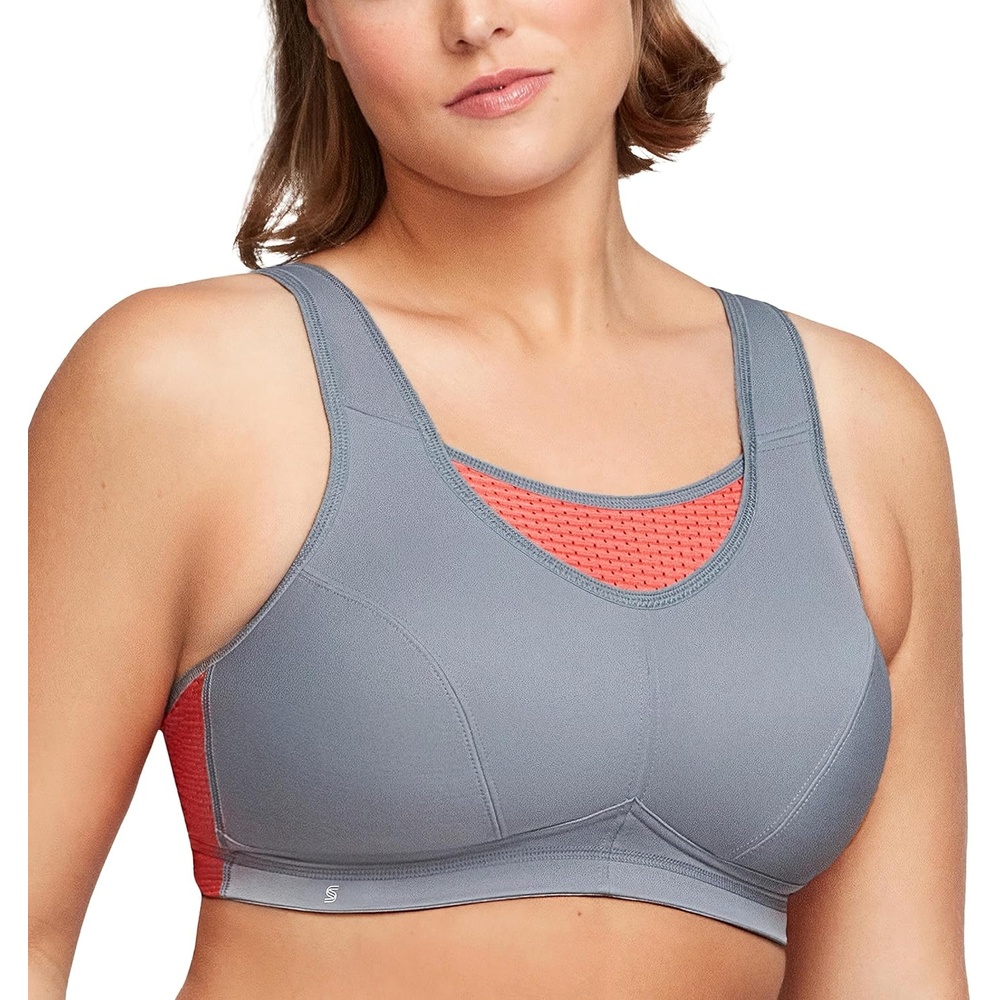 image:imageGlamorise Womens NoBounce Camisole Sports Bra Wirefree 1067GrayCoral