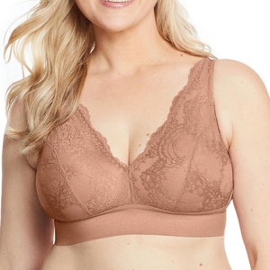 image:imageGlamorise Womens Lace Plunge Bralette Wirefree 7013Cappuccino