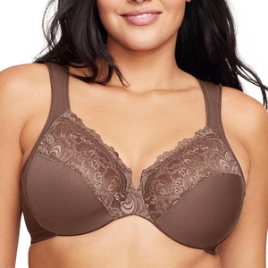 image:imageGlamorise Womens Low Cut Wonderwire Lace Bra Underwire 1240Mocha